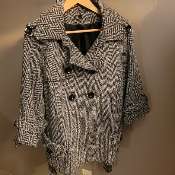 Kismet Herringbone Tweed Pea Coat - Picture 1 of 14